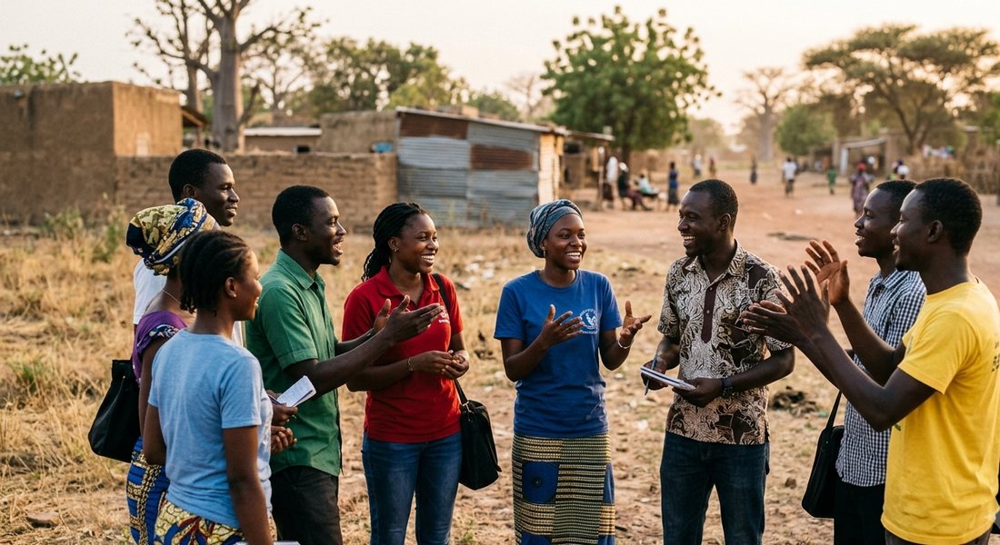 Volontaires du PVS en discussion sur le terrain