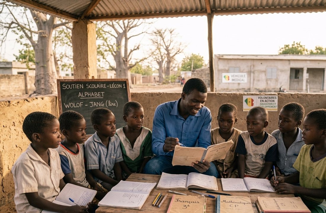 Session de soutien scolaire animée par un volontaire du PVS
